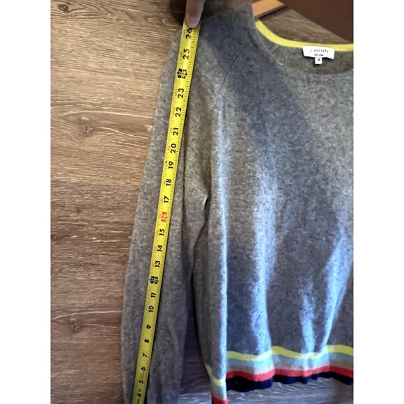 J. Society 100% Cashmere Sweater Sz medium Grey Preppy Stripped Crew Neck - Picture 6 of 7